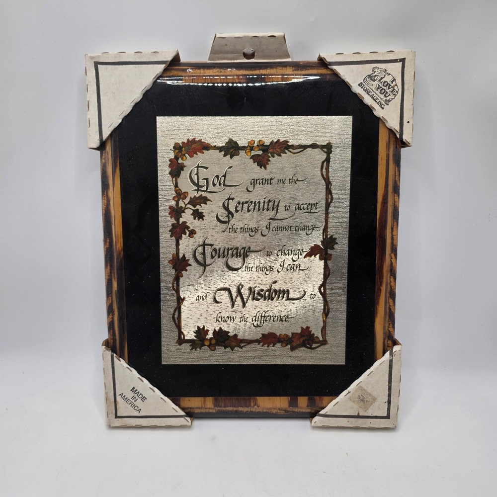 Stoneage Inc Serenity Prayer Wall Plaque Glossy Wood Silver Foil Religious Decor